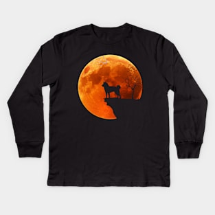 Moon And Akita Silhouette Kids Long Sleeve T-Shirt